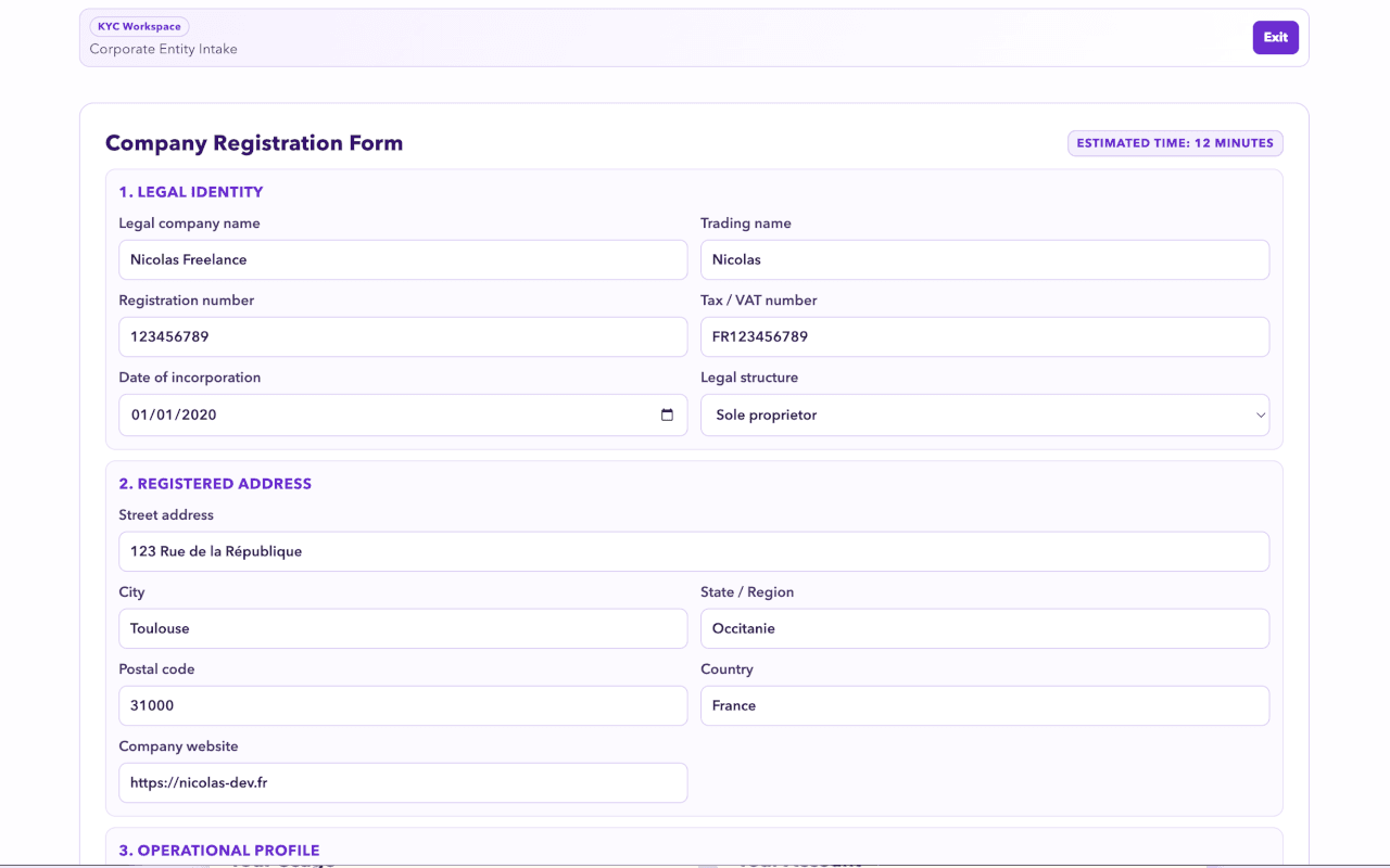 Fill Ninja handling a complex multi-section form